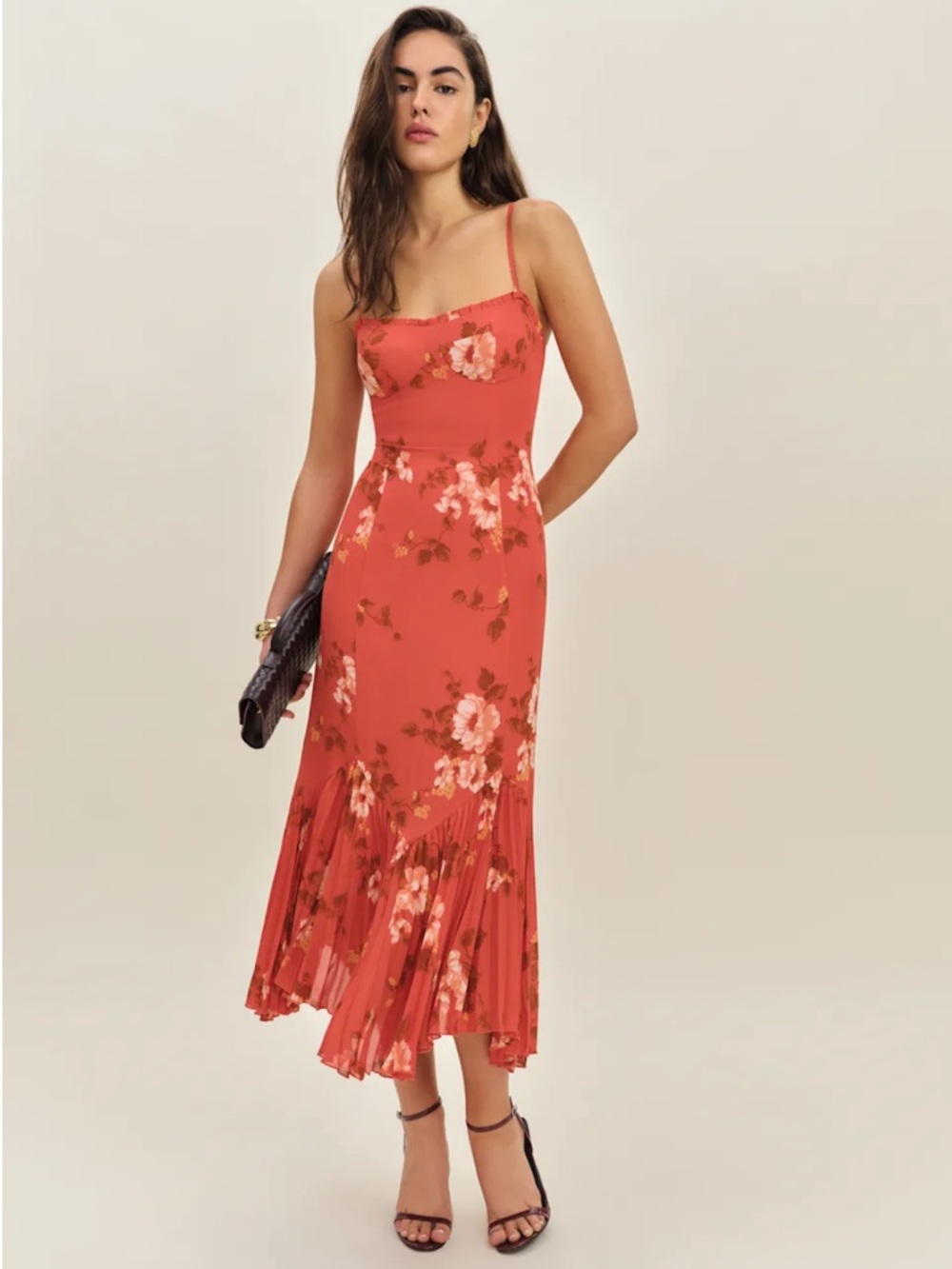 Reformation Aiko Dress in Coral Bloom, Size 0